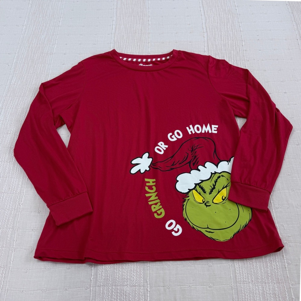 The Grinch Long Sleeve Top Kids L 12-14 Red Go Grinch Or Go Home Shirt